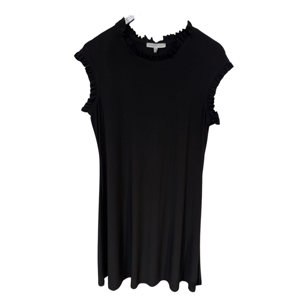 Annalee + Hope Black Ruffle Neck Shift Dress Cap Sleeve Large NWT - Picture 2 of 7